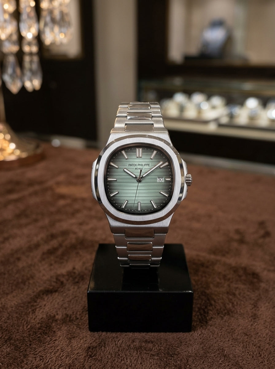 Premium Patek Philippe Nautilus Luxury Watch – Olive Green Dial (Stainless Steel)