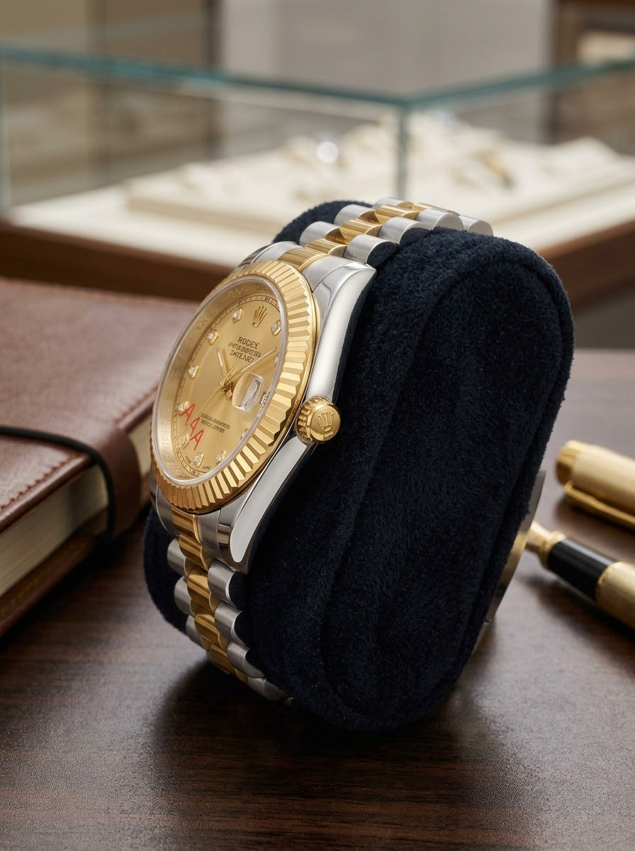 Luxury Two-Tone ROLEX Gold & Silver Watch with Diamond Markers (Replica)- Classic Datejust Style