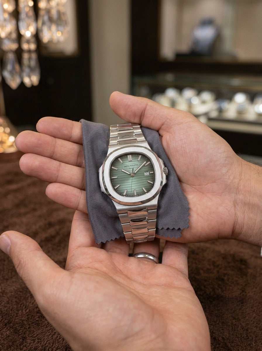 Premium Patek Philippe Nautilus Luxury Watch – Olive Green Dial (Stainless Steel)